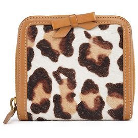 Miu Miu Tan Calfhair Leopard Bow Portemonnaie Kamel
