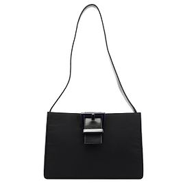 Prada Bolsa de Ombro Tessuto Nappa com Fivela Azul Marinho Azul marinho
