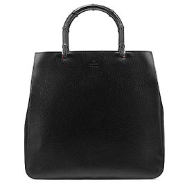 Gucci Borsa Tote in pelle nera con bambù Nero