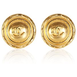 Chanel Gold-Plated Vintage CC Button Earrings Other