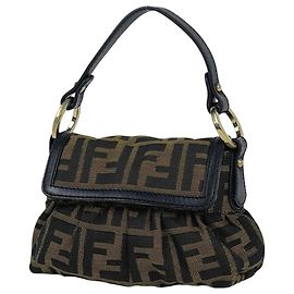 Fendi Zucca Handbag - Brown Canvas & Leather Brown