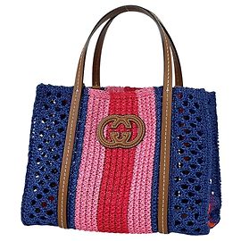 mala Gucci Interlocking G em ráfia Marrom Multicor