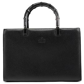Gucci 002 1035 Mala Tote em couro preto com bambu Preto