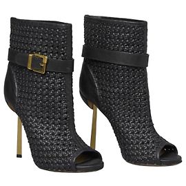 Sergio Rossi Black Woven Straw Open-Toe Ankle Boots Black