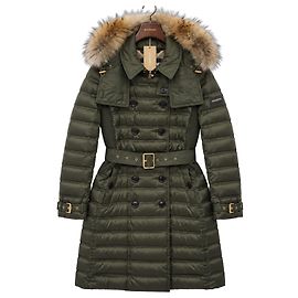 Burberry Down Coat with Fur Hood Green