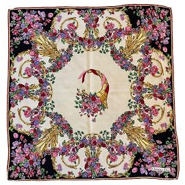 Christian Dior Seidentuch Cornucopia Motiv Schwarz Pink Weiß Rot Golden Lila