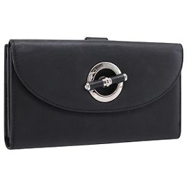Christian Dior Long Wallet Leather Black Silver Other
