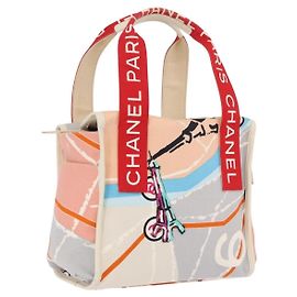 Bolsa CHANEL Cruise Line Lona Bege Prata CC Outro