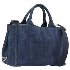 PRADA Sac à main Canapa Denim 2way Bleu Or Autre