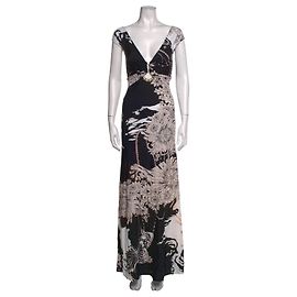 Roberto Cavalli Maxi-Kleid Blumenprint Schwarz Pink Weiß