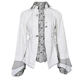 Elisa Cavaletti White Cotton and Silk Printed Jacket Black White