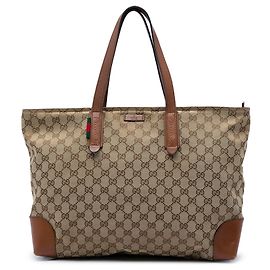 Bolso Tote Gucci de lona GG beige con banda Web Beige