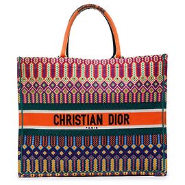 Dior Multi Large Embroidered Canvas Book Tote Multiple colors