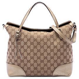 Gucci Bree Fold Over Tote Medium em lona GG bege Bege