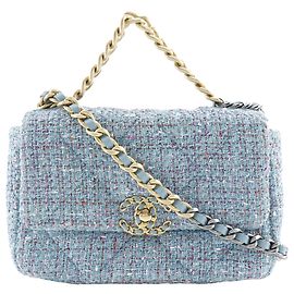 Chanel Blue Medium Tweed 19 Flap Bleu Bleu clair