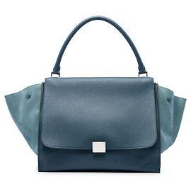 Céline Bolsa Trapeze Celine Azul em couro de bezerro drummed e camurça Large Azul Azul marinho