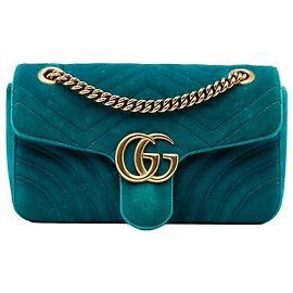 Borsa a tracolla Gucci GG Marmont Matelassé in velluto blu Medium Blu Turchese