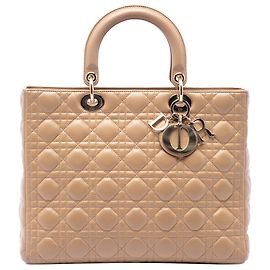 Dior Beige Large Lambskin Cannage Lady Dior Beige