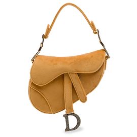 Dior Mini Saddle Bag aus braunem Samt mit Kristall-Details Braun