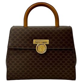 Céline Celine Brown Macadam Coated Canvas Medallion Handtasche Braun