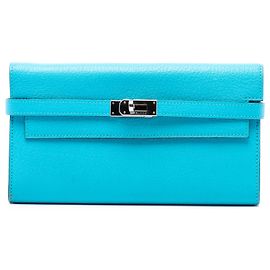 Hermès Blue Chevre Mysore Kelly Longue Wallet Blue Other