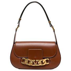 Valentino Brown Medium Leather Vlogo Chain Shoulder Bag Brown