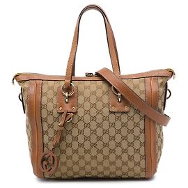 Sac Satchel Gucci Beige Medium GG Canvas avec breloque Beige