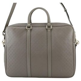 Mala de negócios Gucci em couro de bezerro Diamante cinza Marrom