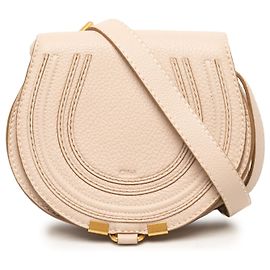Chloé Marcie Saddle Crossbody en cuir grainé Small Marron Marron Chair