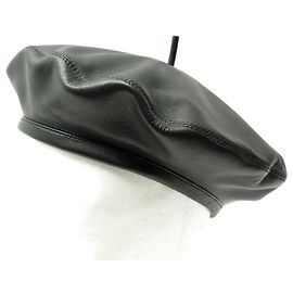 NEW DIOR D-DREAM LEATHER BERET HAT BLACK 56 M LOGO LEATHER CAP HAT NEW Black