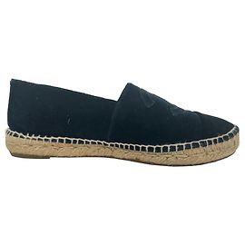 Chanel Interlocking CC Logo Espadrilles in Black Velvet Black