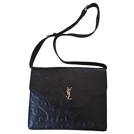 Yves Saint Laurent Embossed Leather Shoulder Bag Black