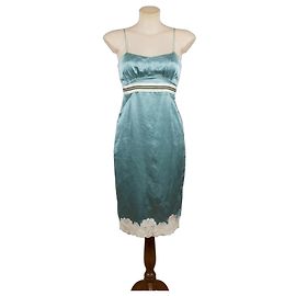 Vestido Midi de Seda Azul Claro com Renda Coast Weber Haus Turquesa