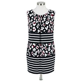Red Valentino Vestido com Padrão de Leopardo e Riscas Preto Branco Vermelho