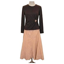 Vestido largo Zara marrón y beige Castaño Beige