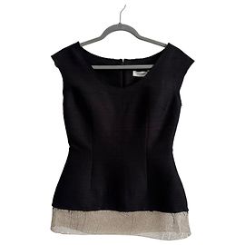 Autre Marque GIA STUDIOS Top de seda negro con flecos metálicos Negro Metálico