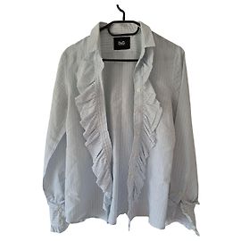 D&G Camisa Riscada Azul Céu com Folhos Branco Azul