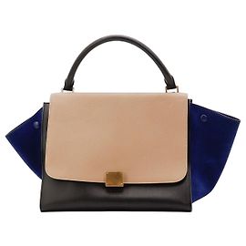 Céline Celine Trapeze Borsa in pelle e camoscio Nero Blu Beige