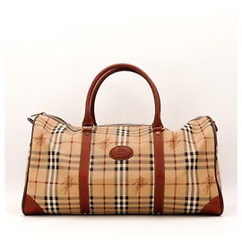Burberry Nova Check Leather Travel Bag Brown Beige