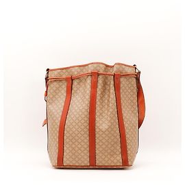 Céline Bolsa Bucket Celine Monogram Tela Couro Marrom Bege
