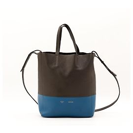 Céline Saco Tote bicolore em couro Celine Azul Cinza antracite