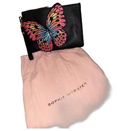 Sophia Webster Leder-Clutch in Schwarz mit Schmetterling Schwarz Mehrfarben