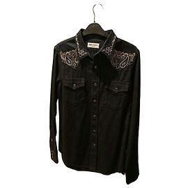 Autre Marque Saint Laurent Besticktes Schwarzes Denim-Westernhemd Schwarz