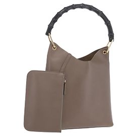 GUCCI Bamboo Handtasche Leder Grau Goldfarben 001 2058 Andere