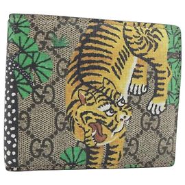 GUCCI GG Supreme Bengal Compact Wallet PVC Beige Otro