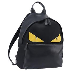 FENDI Monster Rucksack Leder Nylon Schwarz Silber Andere