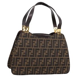 FENDI Zucca Canvas Hand Bag Black Gold Tone Altro