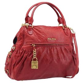 Miu Miu Handtasche Leder 2way Rot Gold Andere