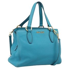 Miu Miu Sac à Main en Cuir 2way Bleu Turquoise Ton Or Autre