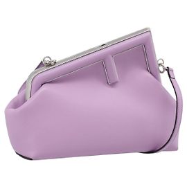 FENDI First Small Bag Bolsa de Ombro Couro Roxo Prata 8BP129 Outro